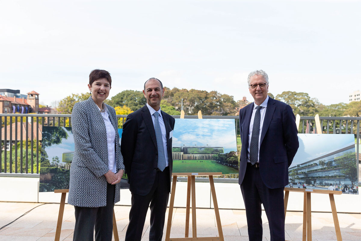 From the left-hand side, Prof. Robyn Ward (Executive Dean and Pro Vice-Chancellor Medicine and Health Faculty of Medicine and Health), Mr David Khedoori (Susan and Isaac Wakil Foundation) and Prof. Mark Scott (Vice-Chancellor, University of Sydney).